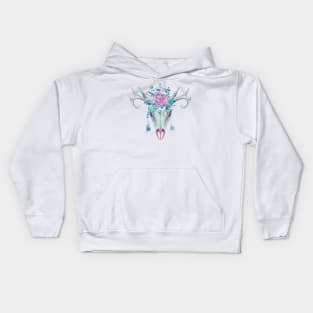 🤩 Boho skull with pink flowers Kids Hoodie